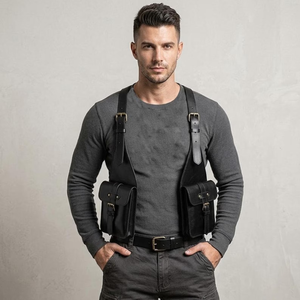 Bolso Táctico de Cuero Genuino con Correa de Hombro Ajustable, Doble Bolsillo con Cremallera, Unisex, para Actividades al Aire Libre - Product Image 6