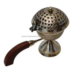 Quemador de incienso de latón ecológico con mango de madera, quemador de Bakhoor portátil para templo, hogar y decoración espiritual - Product Image 1