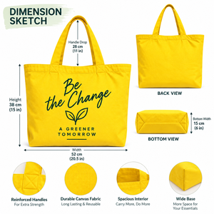 Sac fourre-tout en toile jaune, couleur unie, style minimaliste, sac de shopping toutes saisons - Product Image 2