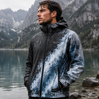 Veste imperméable pour homme Oxytag Sports, réactive à la température, imprimé dégradé bleu noir, vêtements d'extérieur sportifs d'hiver, fermeture éclair
