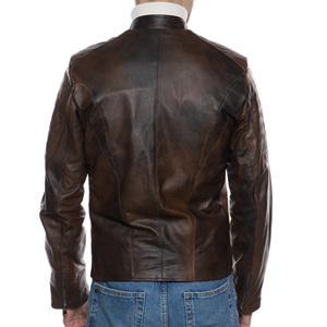 Veste en cuir d'agneau véritable pour homme, très vendue, de qualité supérieure, marron avec col en fourrure de mouton - Product Image 5