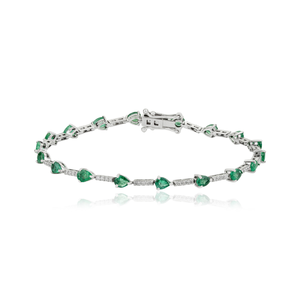 Bracelet tennis empilable en or blanc massif 14 carats, design simple, émeraudes zambiennes et diamants, pour unisexe, usage quotidien, bijoux en gros - Product Image 1
