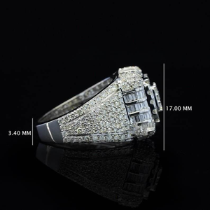 Bague de luxe pour homme en moissanite, sertie de diamants, avec halo de pierres en forme de coussin et baguette, style Iced Out, en argent, bijou de déclaration - Product Image 4