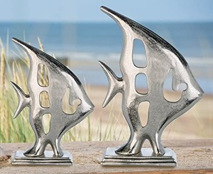 45 cm Height 13 cm Jaffs Exports Handmade Eco-Friendly Durable Aluminium Fish Sculpture Modern Circular Coastal <b>Decor</b> Tabletop - Product Image 2