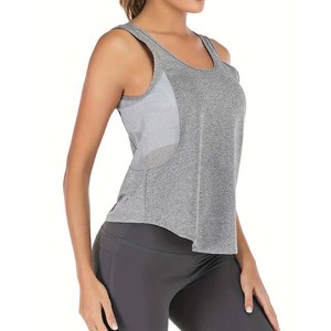 Women's Gray Scoop Neck Breathable Knitted Tank <b>Top</b> Sporty Style Solid Color 100% Polyester Regular Length - Product Image 4