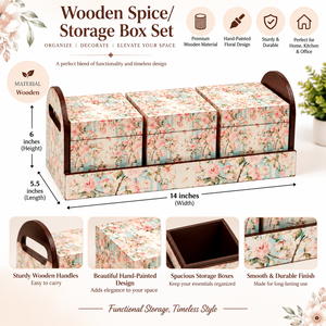 Handcrafted Bohemian Floral Printed Wooden Multifunctional Jewelry Organizer with <b>3</b> <b>Storage</b> Boxes & Decorative Stand - Product Image 5