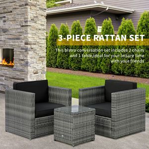 <b>Black</b> PE Rattan Wicker Patio Bistro Set Outdoor Washable Cushion Coffee <b>Table</b> with Conversation <b>Sofa</b> for Hospitals and Gyms - Product Image 4