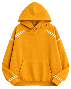 Sudadera con Capucha Amarillo Mostaza para Hombre con Rayas en Contraste, Estilo Casual Urbano, Sudadera con Capucha de Algodón y Felpa, Logotipo Personalizado OEM - Product Image 1