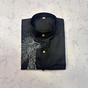 Classic <b>Long</b>-Sleeve Collarless Casual Shirt Featuring Hand-painted Pattern 100% Cotton Velour Fabric Single Button Shirts - Product Image 5