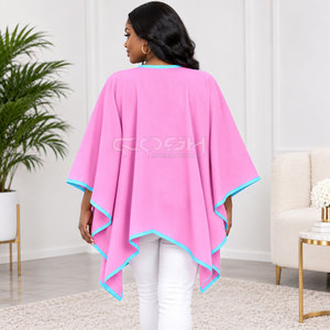 Cosh International Sorority Sisterhood Pink V-Neck <b>Poncho</b> With Light Blue Trim Full Sleeve Belt Closure Casual Wear Long Sweater - Product Image 5