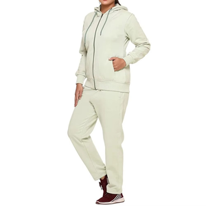 Conjunto Deportivo para Mujer, Talla Grande, Color Crema, con Capucha, Manga Larga, Diseño Sólido, Corte Holgado Informal, Sudadera y Pantalones con Bolsillos Laterales - Product Image 5