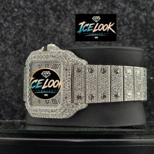 Reloj mecánico Ice Look con esfera cuadrada, correa con diamantes de imitación, reloj de pulsera con números romanos, joyería de moda - Product Image 3