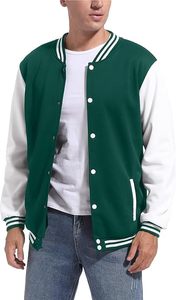 Veste universitaire pour homme en molleton vert et blanc, coupe classique, col rabattu, fermeture boutonnée, motif uni, polyester, pour l'automne - Product Image 1