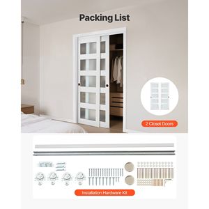 Kit de Herrajes para Puerta Corredera de Armario de 48 Pulgadas con Doble Puerta Corredera de 25 Pulgadas y 5 Vidrios Esmerilados, con Guía de Suelo Sólida para Puertas Correderas de 80 Pulgadas - Product Image 6