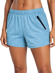 Shorts pour femmes 2026 en gros – Short uni en maille avec taille élastique, poche zippée, respirant, coupe sportive, taille mi-haute, style classique - Product Image 5