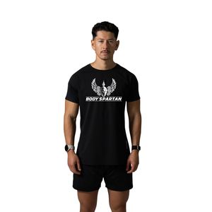 T-shirt de performance noir pour homme, col rond, haut de gamme, pour entraînement, course à pied, gym, sportswear décontracté - Product Image 1