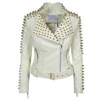 Veste en cuir pour femme de qualité supérieure, style punk rock star, heavy metal, cloutée, avec ceinture assortie, veste gothique à étiquette privée