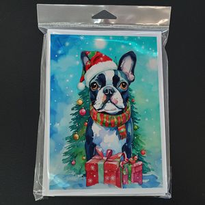 Whimsical Boston Terrier Tarjetas de felicitación de Navidad Paquete de 8 A7 Tamaño 5x7 Tarjetas de notas en blanco con sobres - Product Image 3