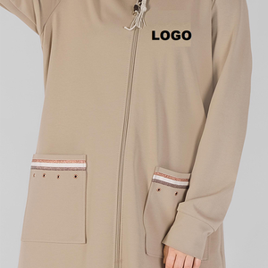 New Custom OEM Service Female <b>Islamic</b> Modest Elongated Tall Zipper Up Track Suit With Hoodie & Pockets Two Pcs Set Breathable - Product Image 3