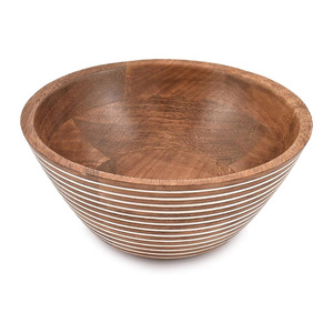 ชามเสิร์ฟไม้มะม่วงขนาดใหญ่ร่องสไตล์ธรรมชาติสีดำสำหรับใช้ในครัวบ้านพร้อมกล่องบรรจุข้าวโพดคั่วผลไม้ - Product Image 4