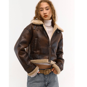 Blouson Moto Femme Hiver 2026 Tout-en-un, Épais et Chaud, Court, Ample, Fermeture Éclair, Décontracté, en Peau de Mouton - Product Image 4