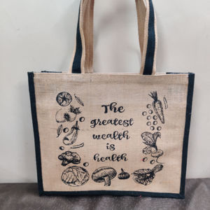 Sac fourre-tout en toile de jute et coton avec laminage imperméable, sac de courses réutilisable avec poignées en tissu pour les courses et l'usage quotidien - Product Image 1