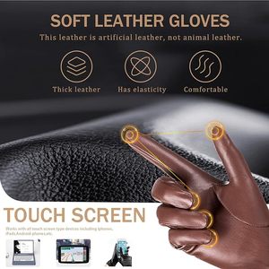 ถุงมือหนังสำหรับผู้หญิง ถุงมือแฟชั่นบุผ้าแคชเมียร์แบบสัมผัสหน้าจอได้ อุ่นสบาย - Product Image 3