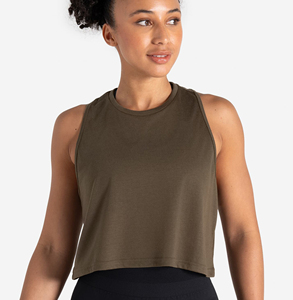 Camiseta sin mangas de algodón lisa para mujer, estilo casual, a la moda, para fitness, con cuello redondo y corte corto, al por mayor y personalizada - Product Image 1