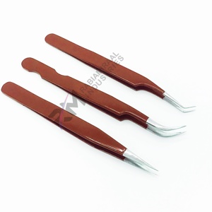 Ensemble de pinces à cils Rabiamiraaal Industries, pointe droite et courbée à 45 degrés, pointe lisse, acier inoxydable recouvert de poudre brun foncé - Product Image 3