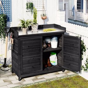 39\" Rustic Garden Potting Bench Table Outdoor Wood Workstation with Storage Cabinet Garden Shed 2 Tier <b>Shelves</b> Side <b>Hook</b> - Product Image 1