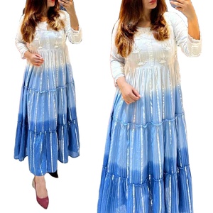 Hand <b>Block</b> Print Floral Dress, Indian Tunic, Vintage Bohemian Style Summer Salwar Kameez Pakistani Fashion - Product Image 1