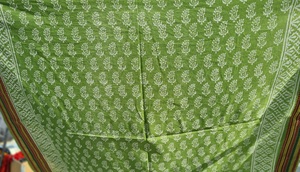 Green Hand Block Print With Zari Border Cotton Sarong Boho Beach Wrap Pareo Lightweight <b>Cover</b> <b>Up</b> Indian Printed Scarf - Product Image 6
