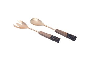 Ensemble d'ustensiles à salade écologiques en acier inoxydable, cuillère de service à manche en bois, fourchette de service à manche en résine, au meilleur prix - Product Image 6