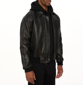 Chaqueta de Cuero Genuino de Piel de Vaca con Grabado de Avestruz para Hombre, Cuello Vuelto, Patrón de Puntos Grabados, Bordado Personalizado, Corte Holgado - Product Image 6