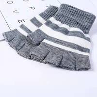 Gants d'hiver unisexes en acrylique tricoté à rayures, demi-doigts, pour adultes, prix d'usine en gros