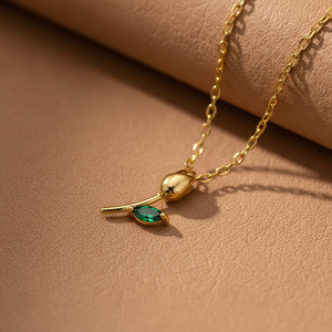 Collier tendance en argent sterling 925 avec zircon en forme de fleur, chaîne à maillons, pendentif feuille verte marquise en forme de rose, cadeau d'anniversaire pour femme - Product Image 2