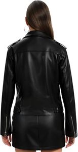 Chaqueta de Motocicleta de Cuero PU Negra para Mujer, Cuello Camisero, Cierre de Cremallera, Manga Larga, Chaqueta Corta con Bolsillos - Product Image 2