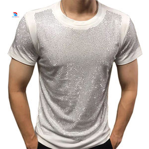 Camiseta de hombre con brillantina y pedrería, de poliéster y algodón, tejida, transpirable, de secado rápido, informal, estilo urbano. - Product Image 5