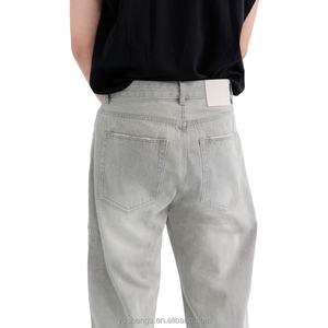 Jean gris personnalisé Hip Hop Streetwear coupe ample jambe large haute qualité prix de gros jean pour hommes - Product Image 5