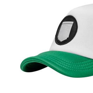 Casquette trucker personnalisée verte et blanche, haute qualité, devant en mousse, dos en mesh, fermeture snapback, pour événements promotionnels, vêtements d'équipe. - Product Image 3