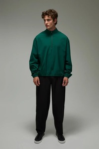 Men's Green Quarter-Zip Racer windbreaker <b>Jacket</b> Solid Color Windproof Polyester Casual Autumn Wear Regular Fit No Hood - Product Image 1