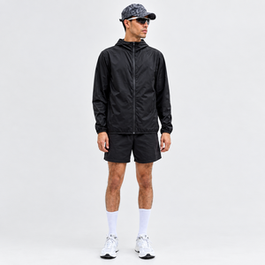 Conjunto de cortavientos ligero negro para hombre, chaqueta con capucha y cremallera con pantalones cortos a juego, ropa deportiva y para correr al aire libre para hombre - Product Image 5