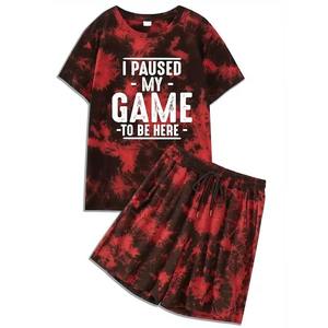 Conjunto de Camiseta y Pantalones Cortos con Estampado Gráfico para Hombre, Tie Dye Rojo, Ropa Urbana de Dos Piezas, Algodón y Poliéster, Diseño Personalizado - Product Image 1