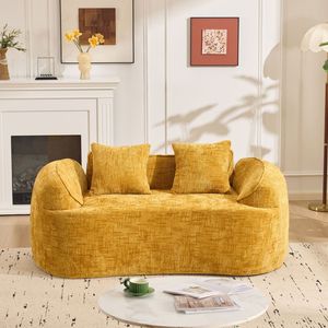 Divano curvo giallo a due posti con braccioli per piccoli spazi, include due cuscini - Product Image 2