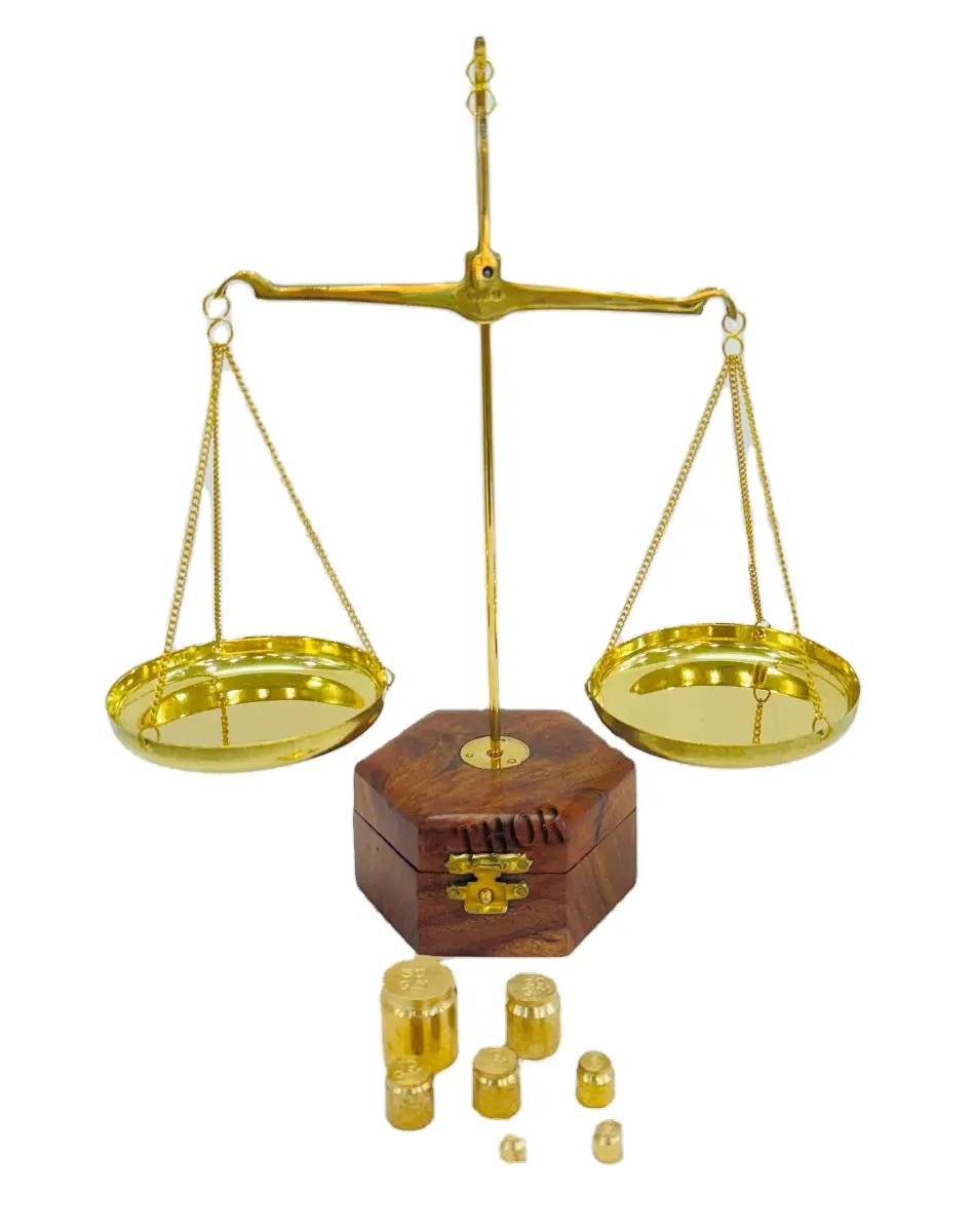 ميزان نحاسي للقضاء ديكور مكتب كلاسيكي ديكور تراثي قديم لصنع الذهب مع مجموعة أوزان صندوق قطعة عرض ديكور طاولة 9 بوصة