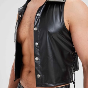 Fashionable Breathable Knitted Faux Leather Sleeveless Button <b>Men's</b> Vest <b>Waistcoat</b> Dance & Performance Wear - Product Image 5