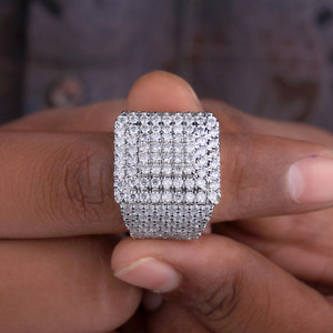 Fully <b>Iced</b> Out Statement <b>Ring</b> Mens Engagement <b>Ring</b> Round Cut Moissanite Diamond 925 Sterling Silver Rapper Hip Hop Party Jewelry - Product Image 4