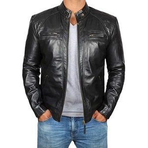 Chaqueta de cuero para hombre, chaqueta de cuero para motocicleta Punk con cuello levantado para adolescentes, chaqueta de cuero marrón - Product Image 1
