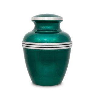 Urnes funéraires en métal vert pour cendres humaines, grand vase décoratif commémoratif, artisanal en aluminium, design moderne, forme ovale - Product Image 2