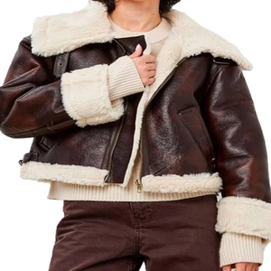 Chaqueta de Cuero Genuino Estilo Vintage para Mujer 2026, Forro de Piel Sintética, Sin Elasticidad, Bordado 3D, Abrigo de Invierno Cálido Tipo Biker con Cierre - Product Image 6